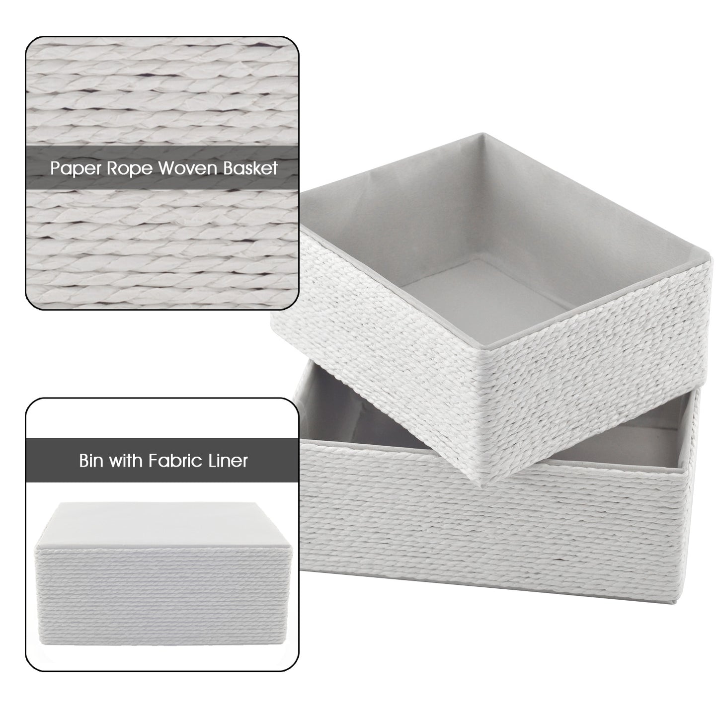 5-Pack Woven Storage Baskets – Multi-Size --Cream White